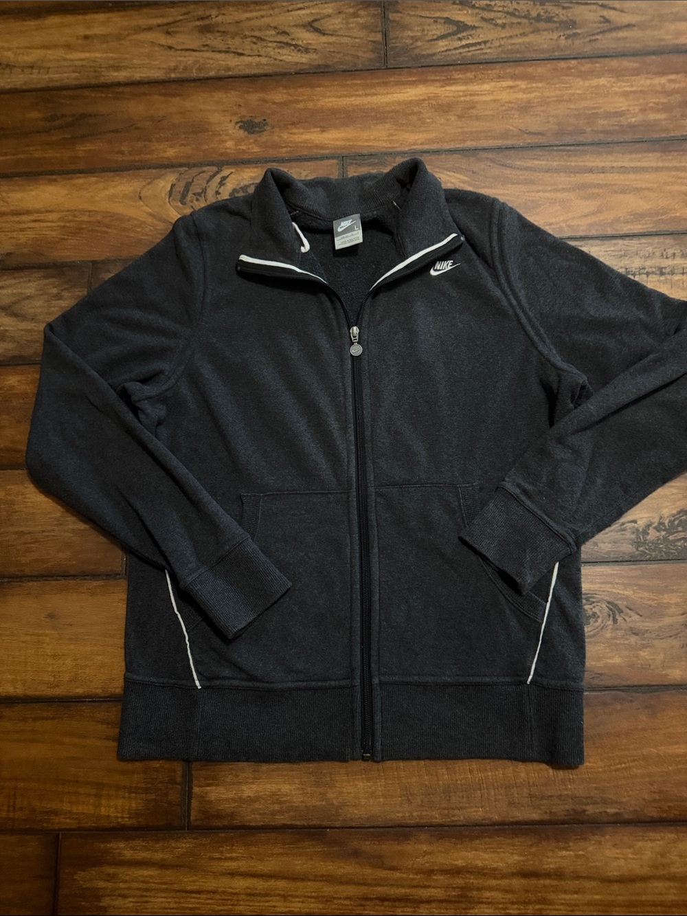 Nike Charcoal Zip Up With White Piping And Pockets